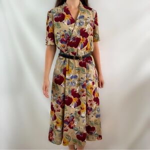 Vintage 80s floral midi wrap dress belted petite sophisticates